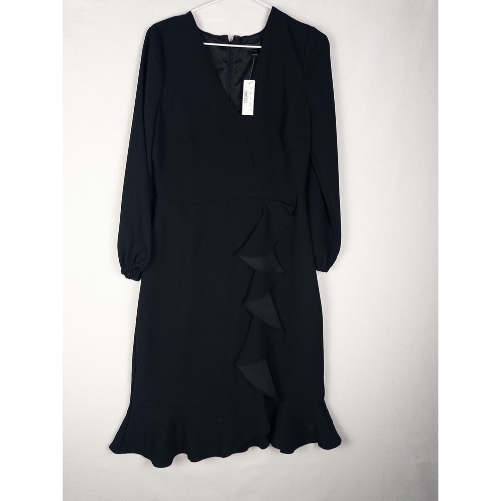 NWT J Crew Shift Dress Womens‎ 4T Black Ruffle Knee Solid Long Sleeve Solid